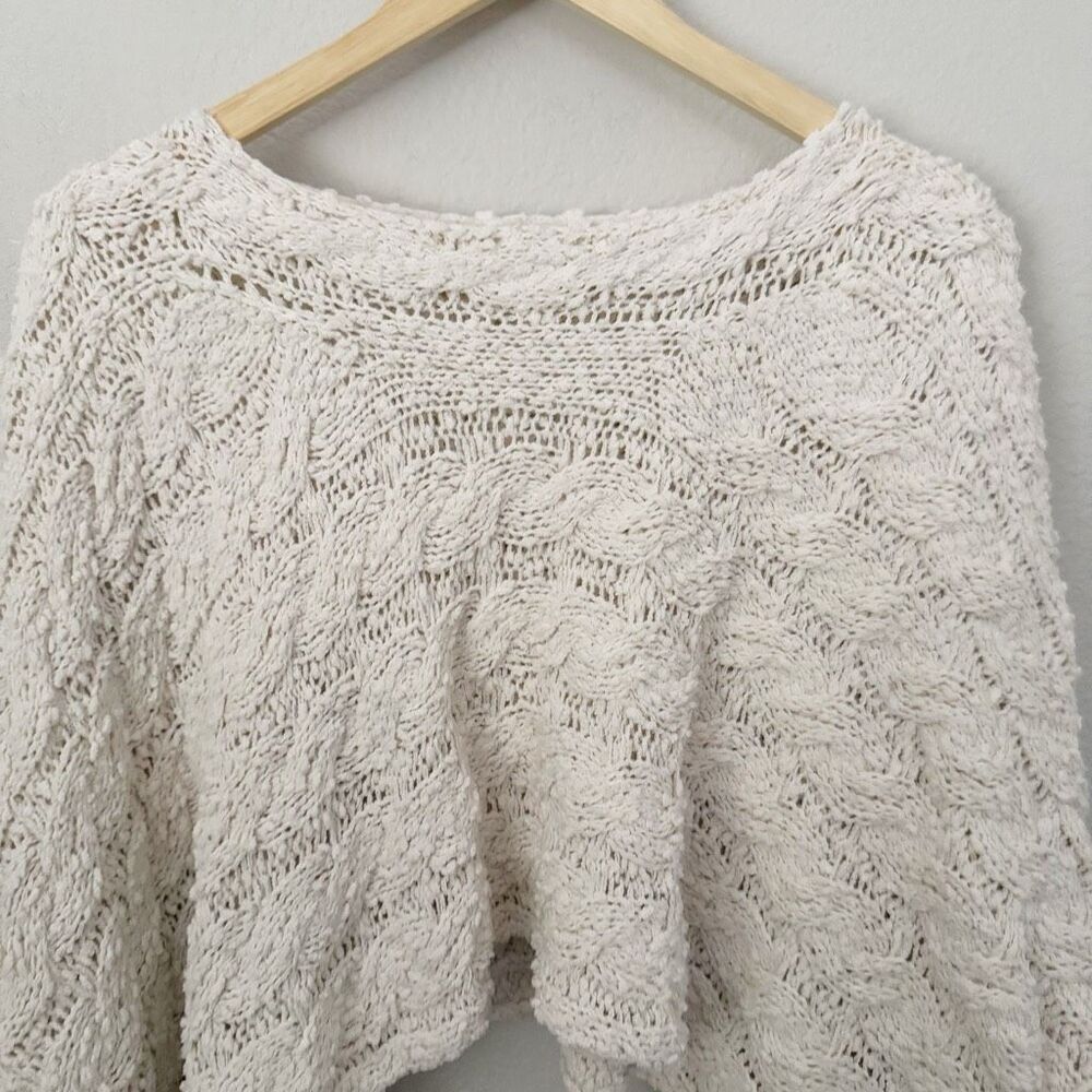 POL | Cableknit Long Sleeve Round Neck Semi Cropped Sweater Cream | Large - Picture 2 of 7